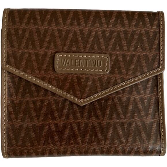 Mario Valentino Vintage Brown PVC Logo Wallet, 4.25"x4"x1" - Picture 3 of 12